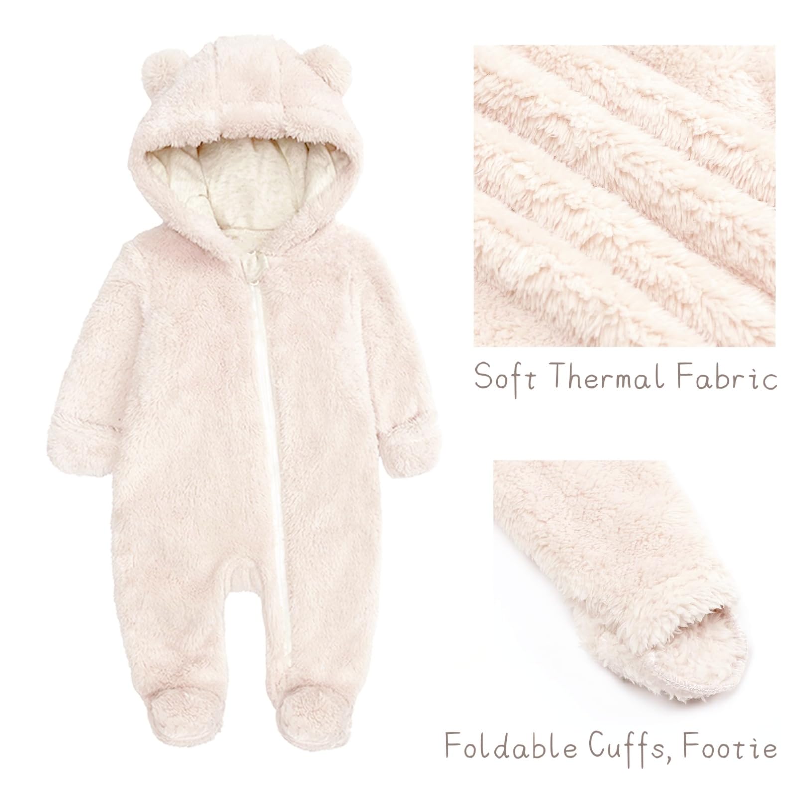 Newborn Baby Romper Fleece Onesie Jumpsuit Toddler Warm Hooded Outwear Outfits for Infant - Image 3