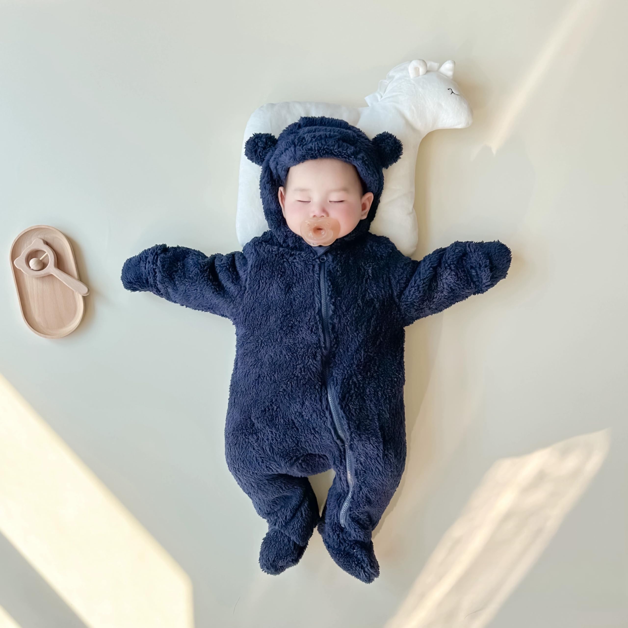 Newborn Baby Romper Fleece Onesie Jumpsuit Toddler Warm Hooded Outwear Outfits for Infant - Image 7