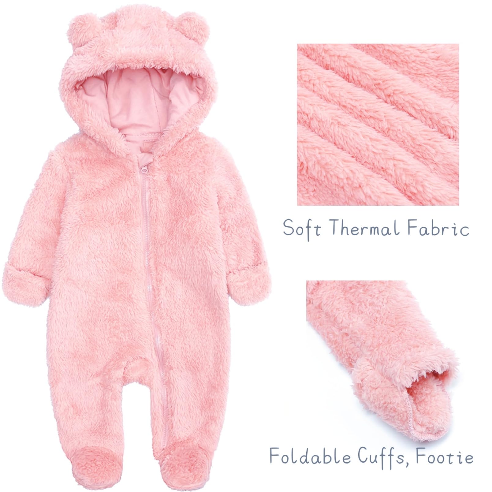 Newborn Baby Romper Fleece Onesie Jumpsuit Toddler Warm Hooded Outwear Outfits for Infant - Image 3