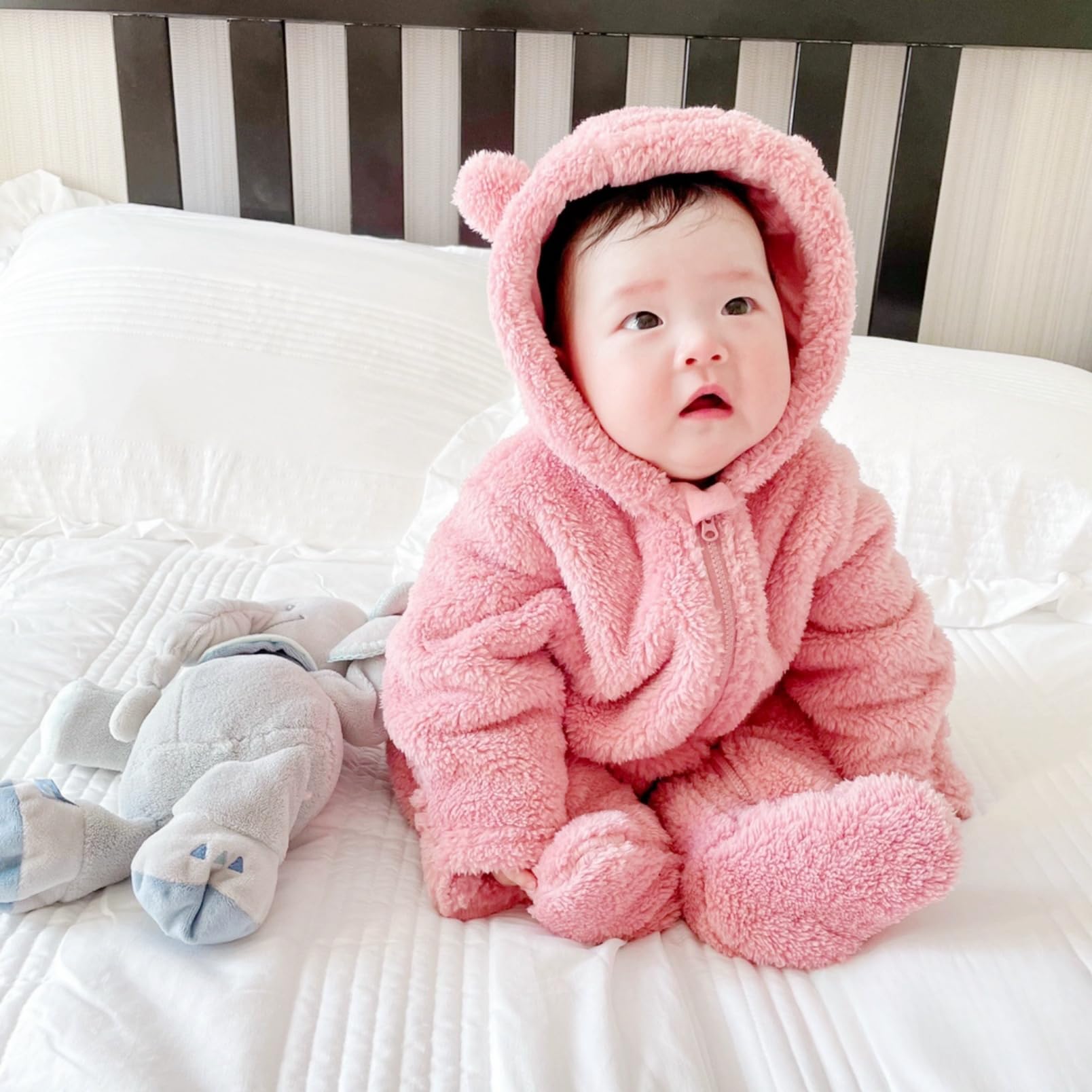 Newborn Baby Romper Fleece Onesie Jumpsuit Toddler Warm Hooded Outwear Outfits for Infant - Image 7