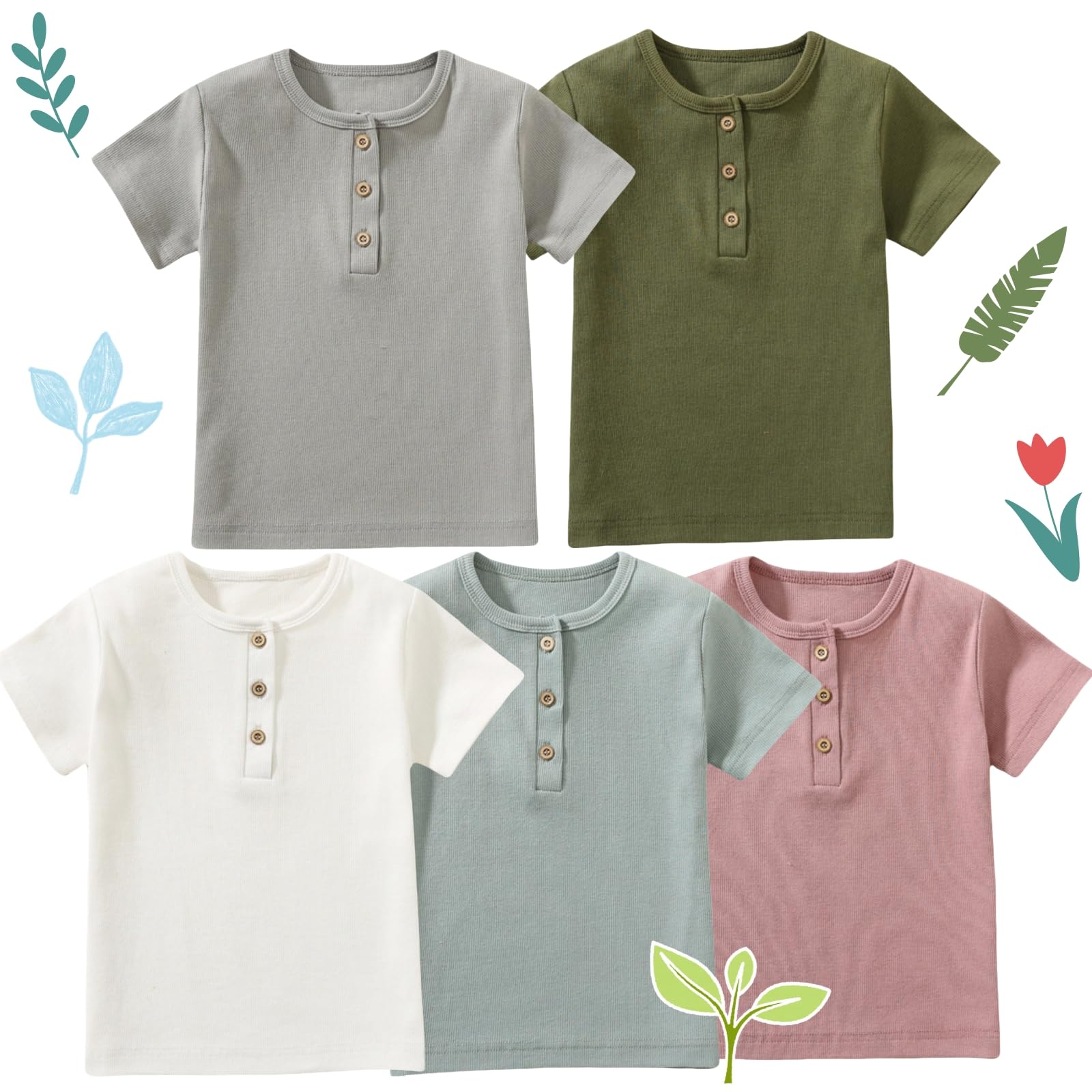 Ohrwurm Toddler Henley Shirt Ribbed Cotton Top for Boys Girls Soft Breathable Short Sleeve T-Shirt with Button - Image 9